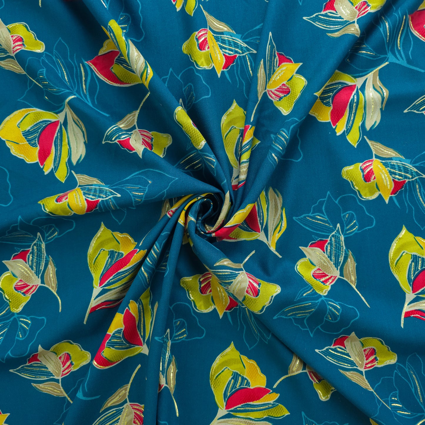 Royal Bloom Foil Printed Rayon Fabric