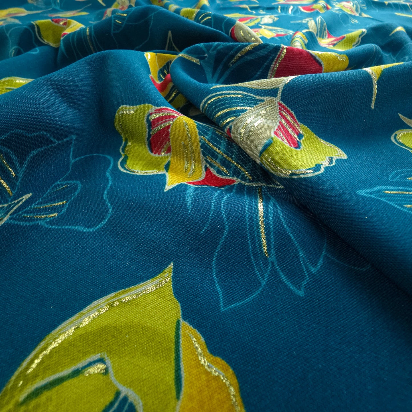Royal Bloom Foil Printed Rayon Fabric