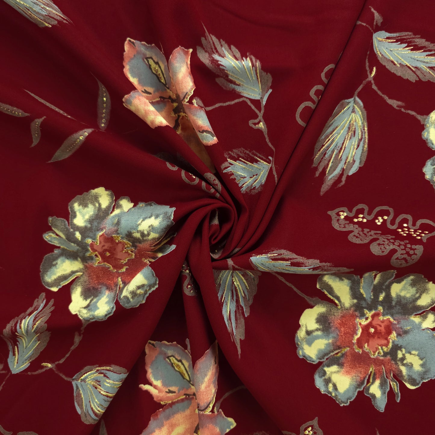 Vintage Bloom Foil Printed Rayon Fabric