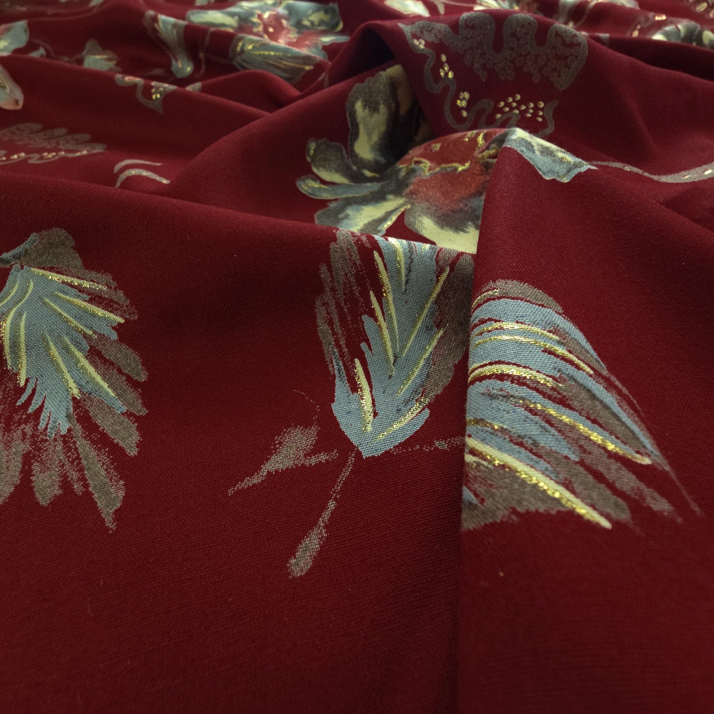 Vintage Bloom Foil Printed Rayon Fabric
