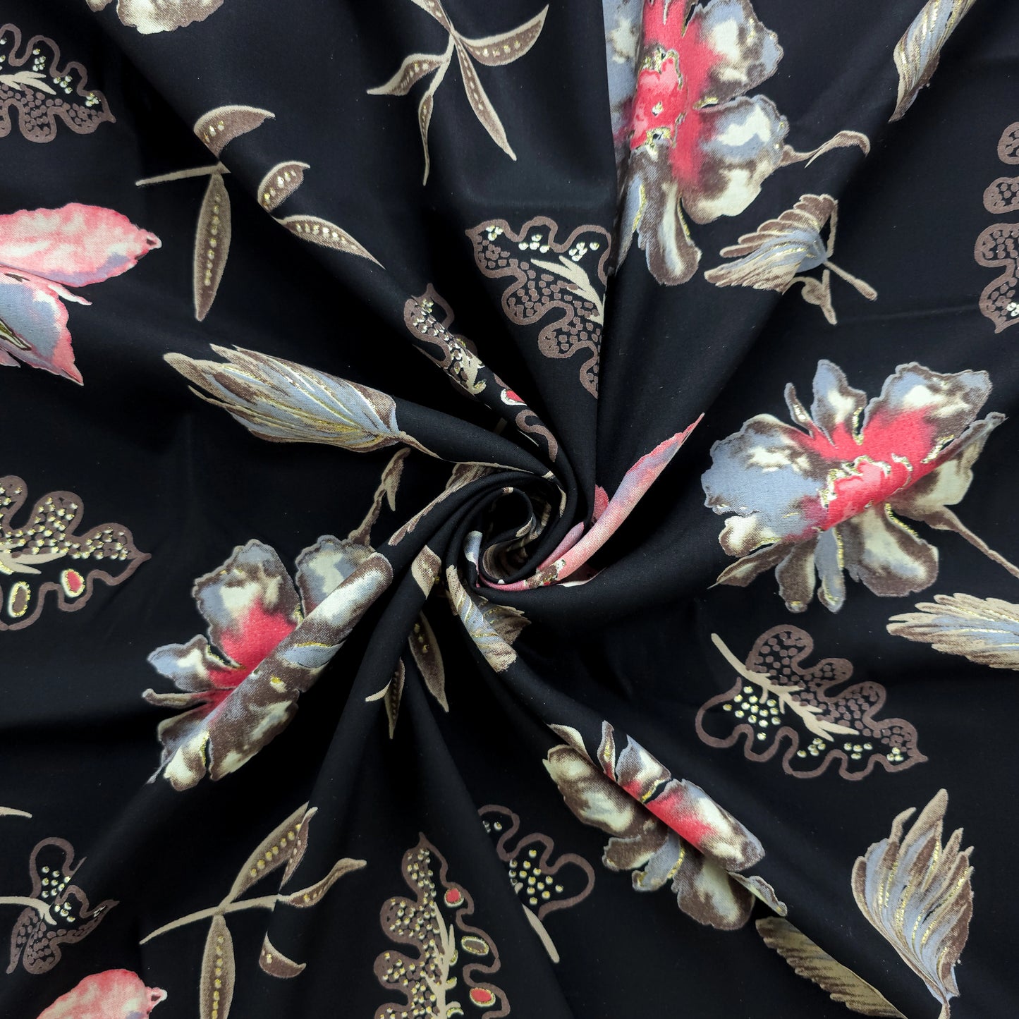 Vintage Bloom Foil Printed Rayon Fabric