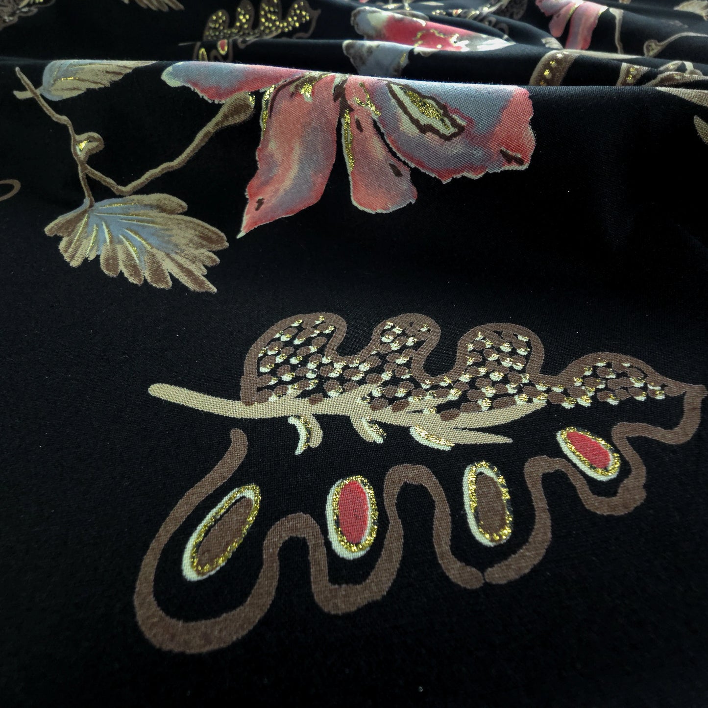 Vintage Bloom Foil Printed Rayon Fabric