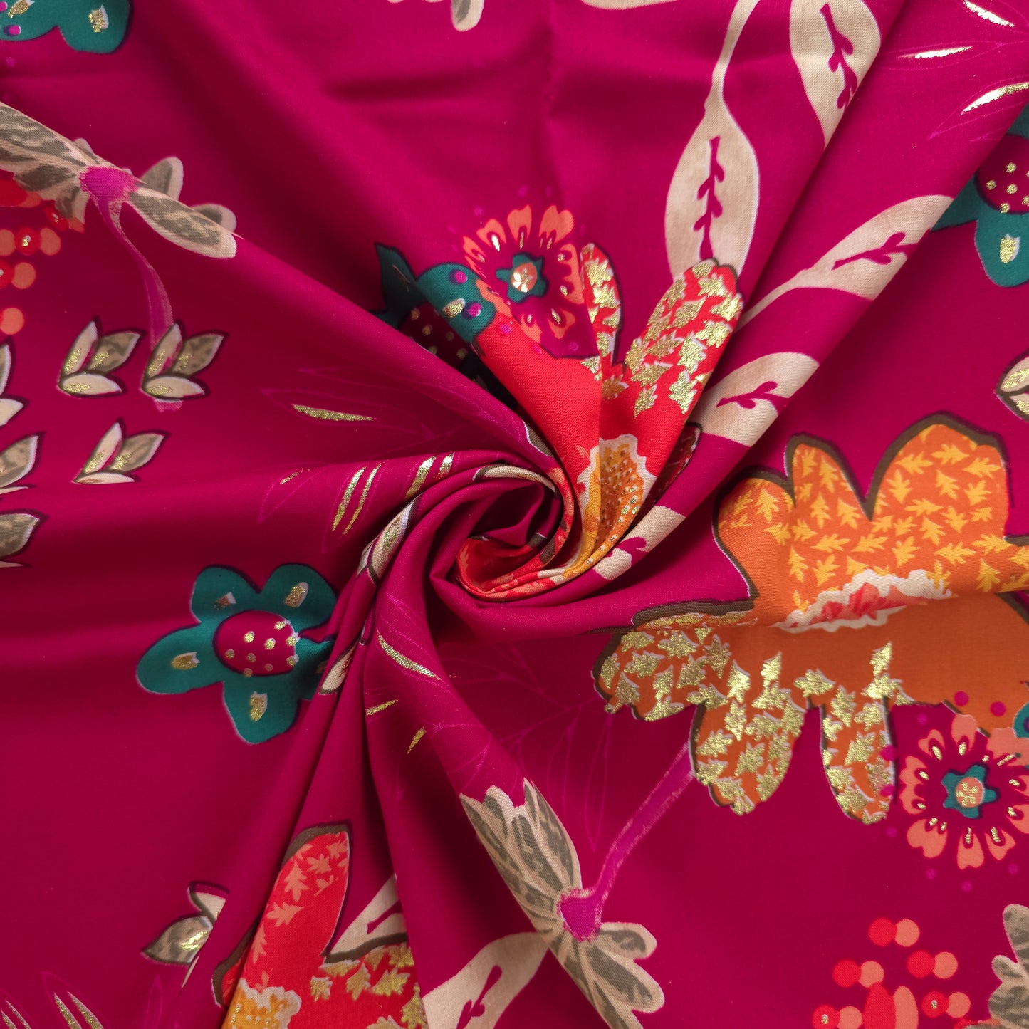 Blooming Grace Foil Printed Rayon Fabric