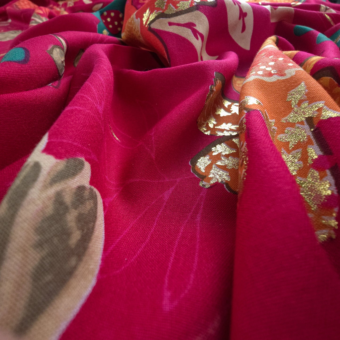 Blooming Grace Foil Printed Rayon Fabric