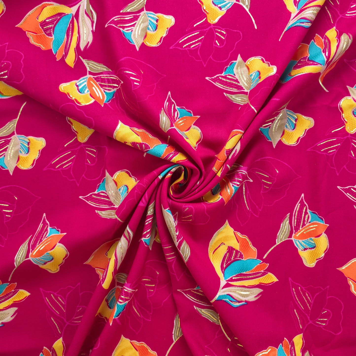 Royal Bloom Foil Printed Rayon Fabric