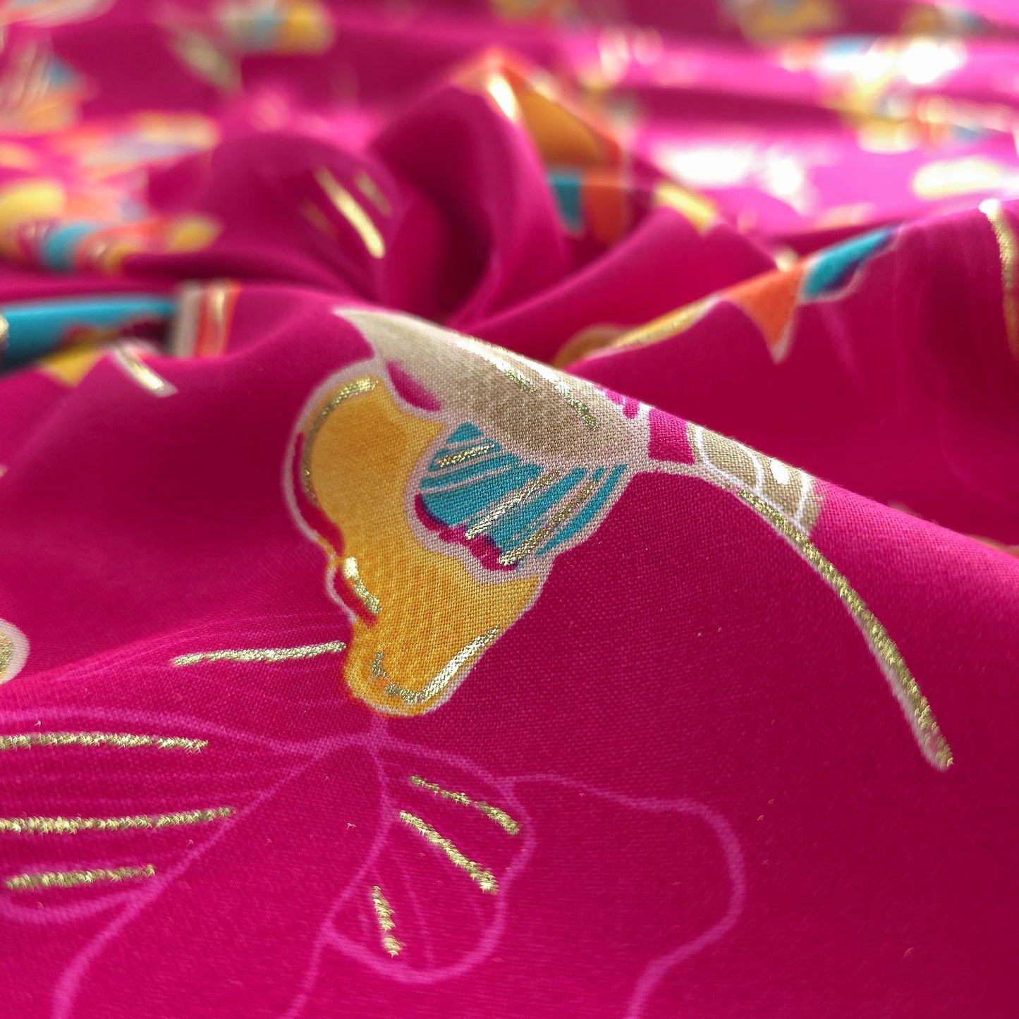 Royal Bloom Foil Printed Rayon Fabric