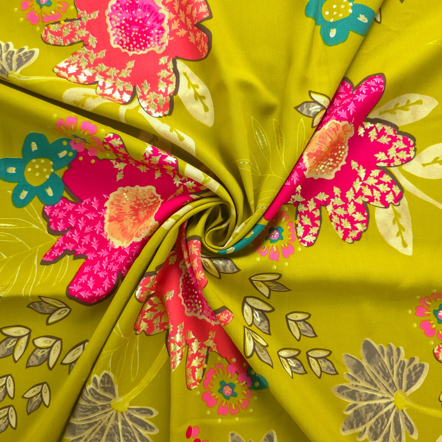 Blooming Grace Foil Printed Rayon Fabric