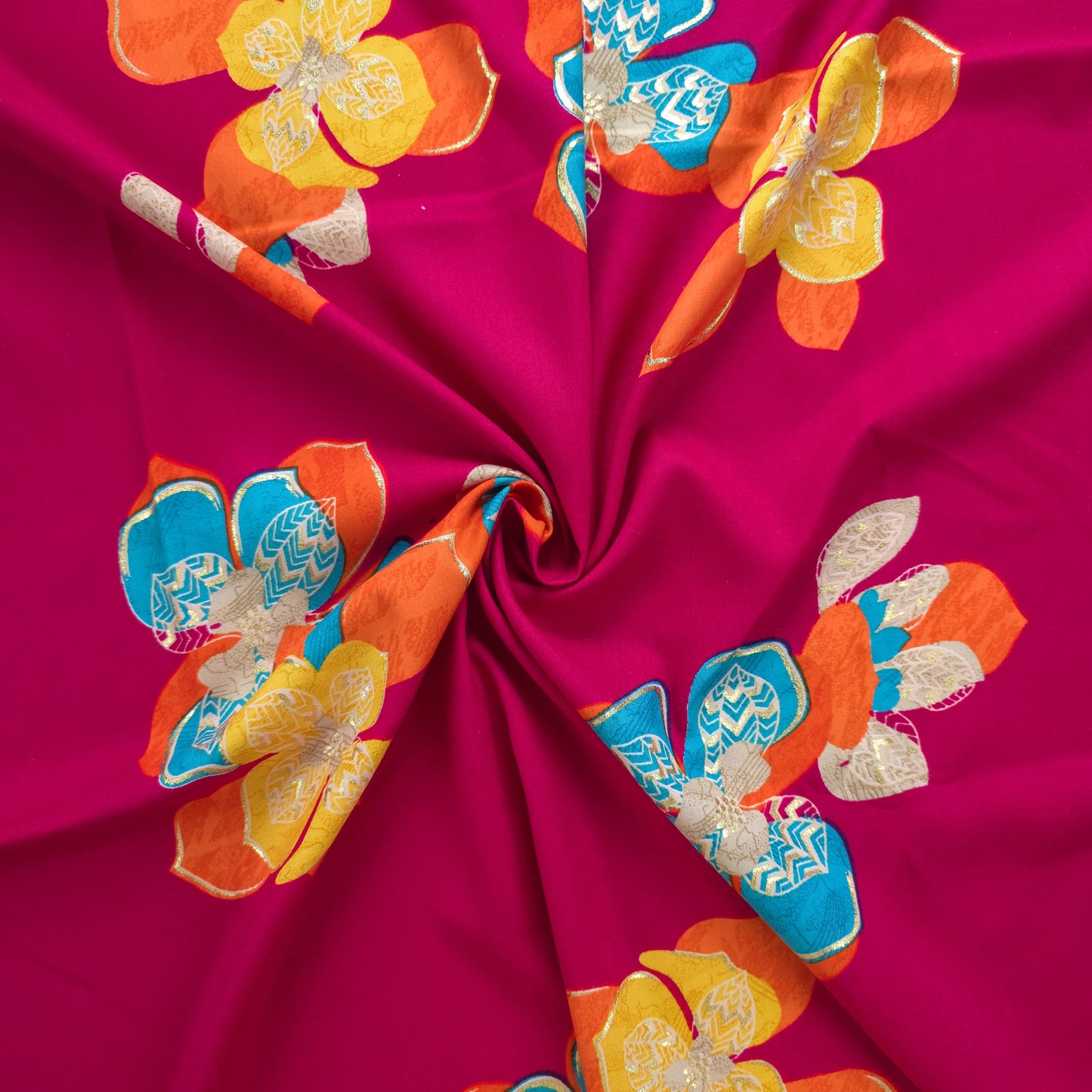 Regal Blossom Foil Printed Rayon Fabric