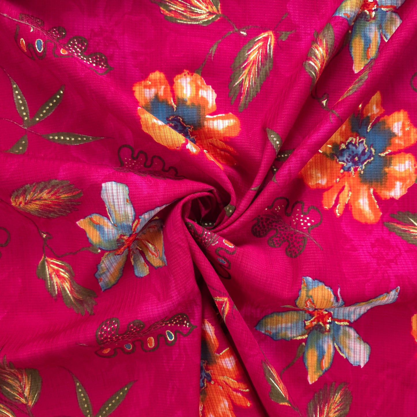 Floral Elegance Foil Printed Berlin Viscose Fabric
