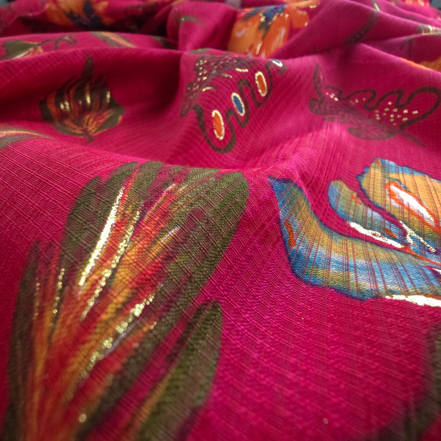 Floral Elegance Foil Printed Berlin Viscose Fabric