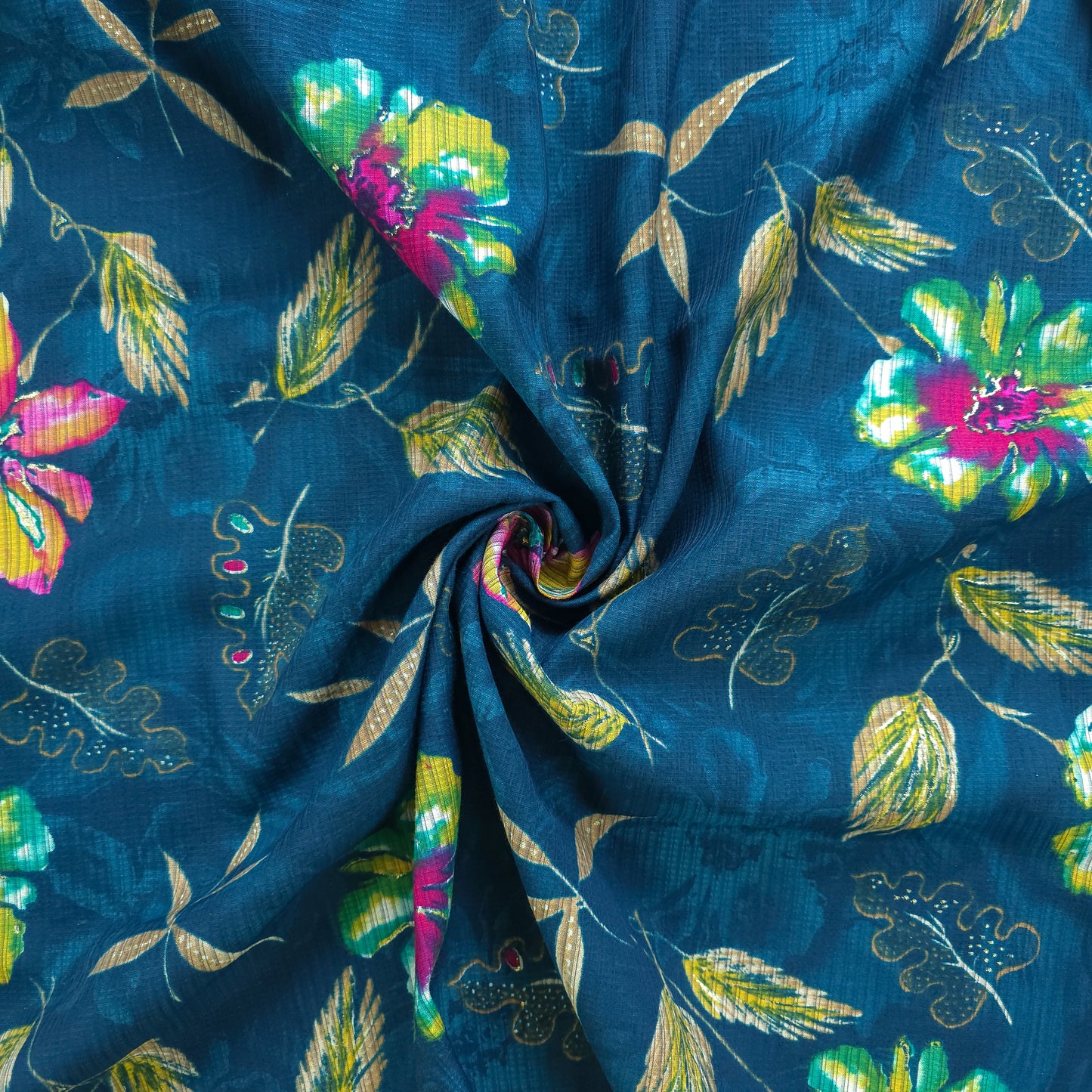 Floral Elegance Foil Printed Berlin Viscose Fabric