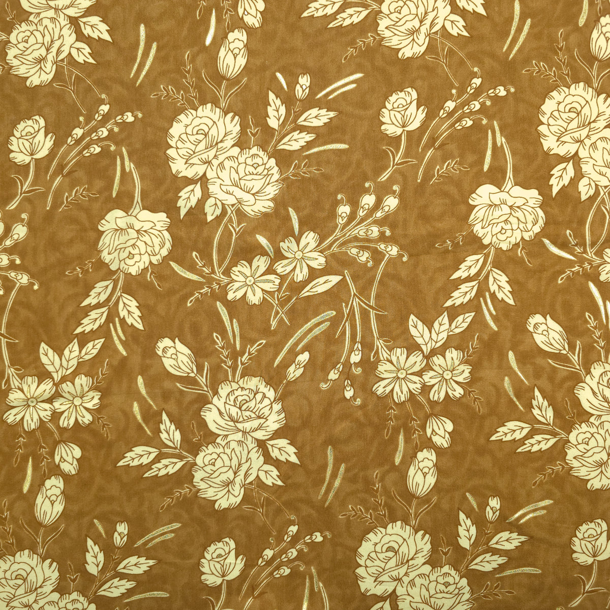 Vintage Botanical Foil Printed Rayon Fabric