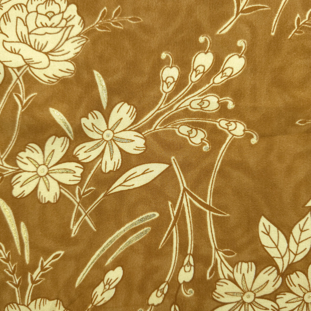 Vintage Botanical Foil Printed Rayon Fabric