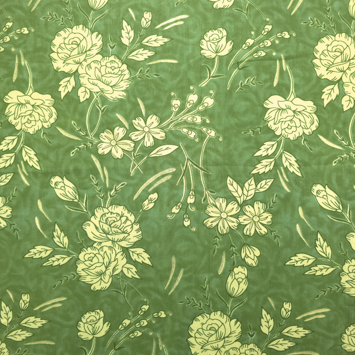 Vintage Botanical Foil Printed Rayon Fabric