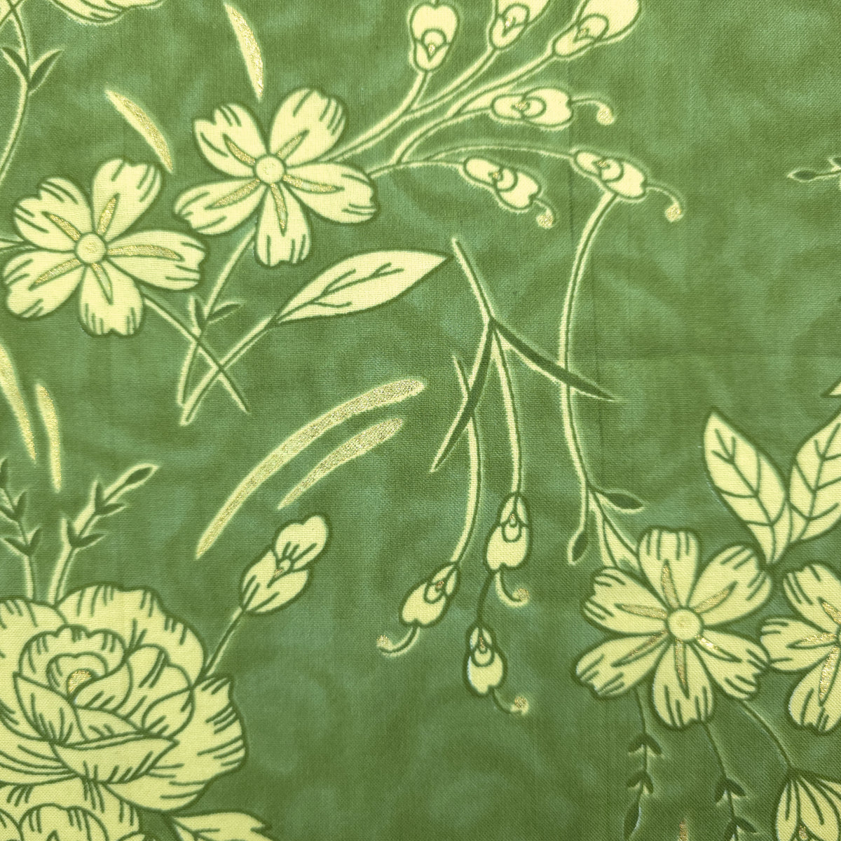 Vintage Botanical Foil Printed Rayon Fabric