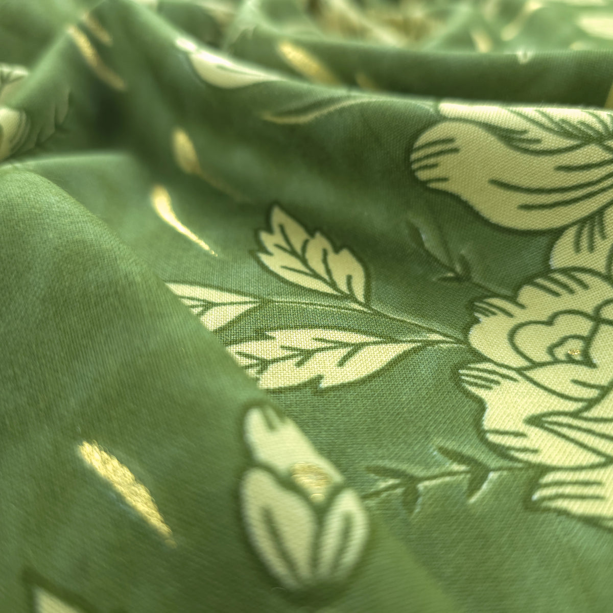 Vintage Botanical Foil Printed Rayon Fabric