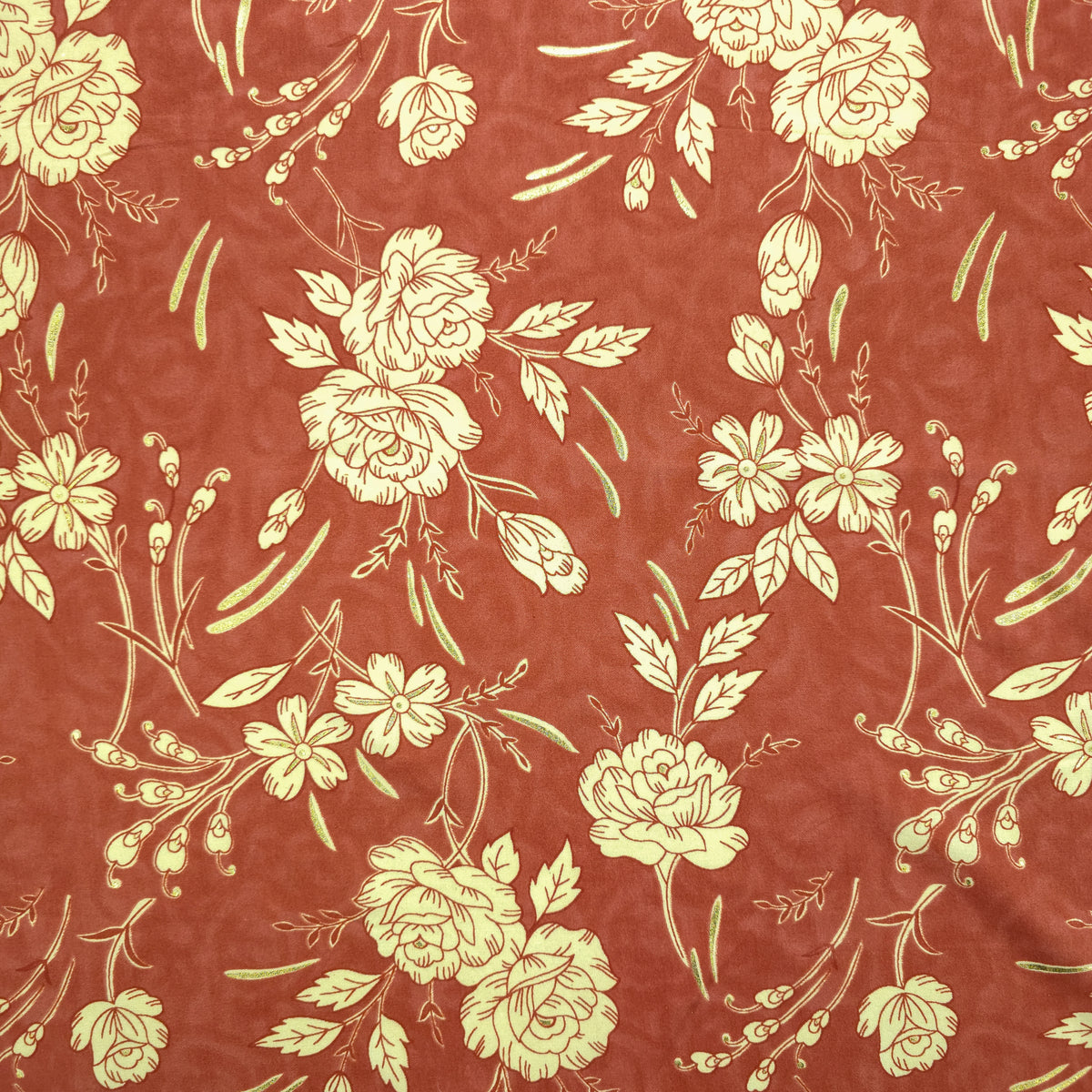 Vintage Botanical Foil Printed Rayon Fabric