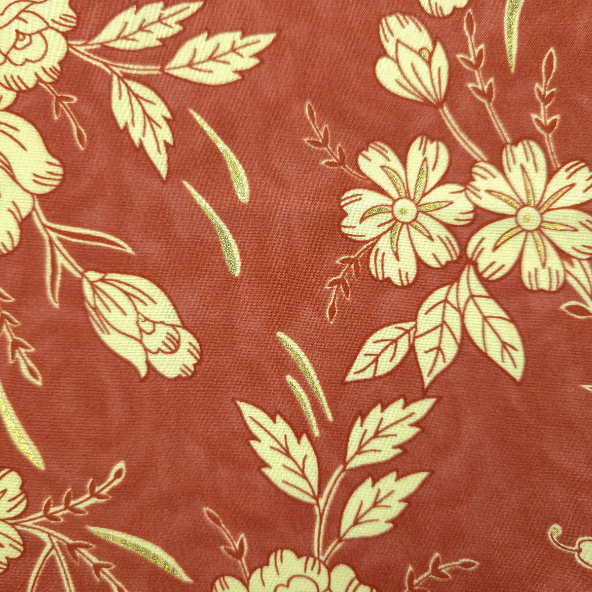 Vintage Botanical Foil Printed Rayon Fabric