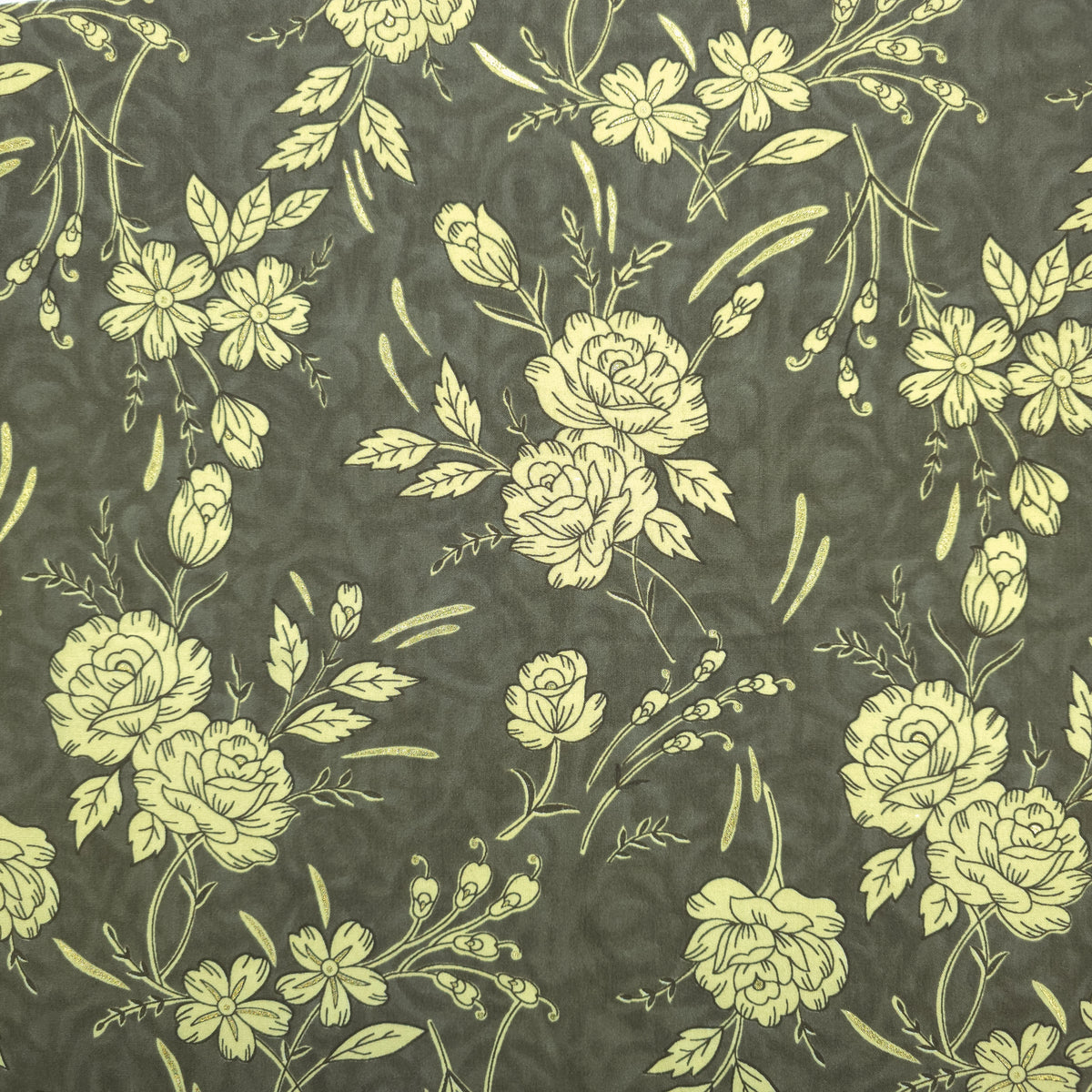 Vintage Botanical Foil Printed Rayon Fabric