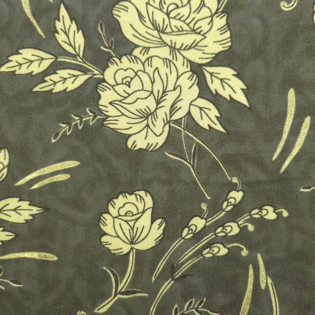 Vintage Botanical Foil Printed Rayon Fabric