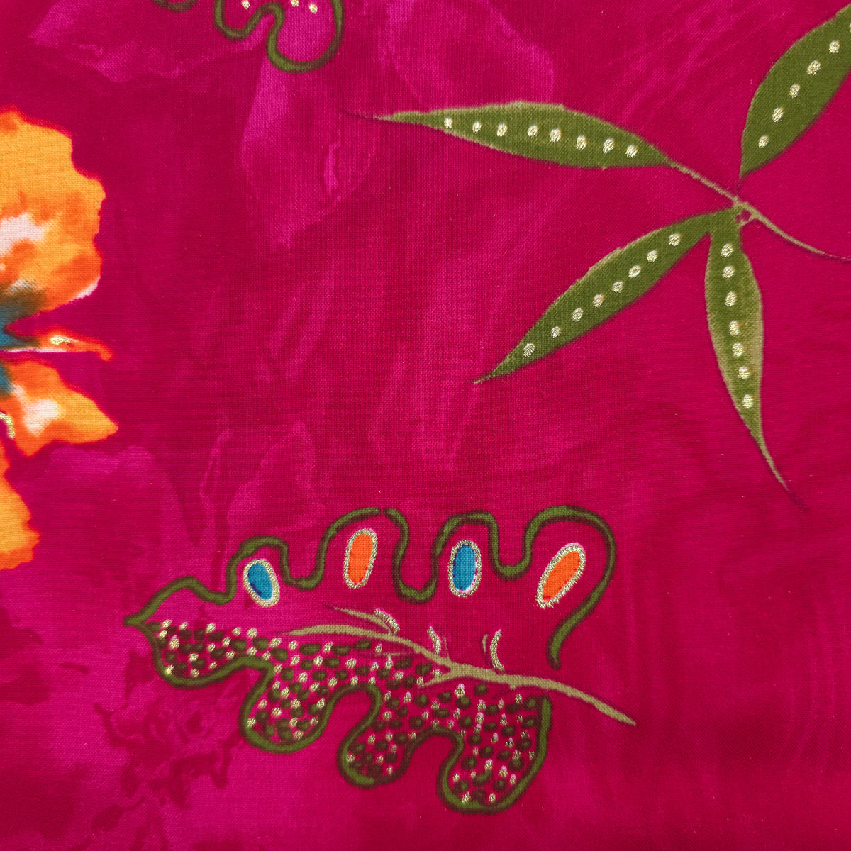 Artistic Botanical Foil Printed Rayon Fabric