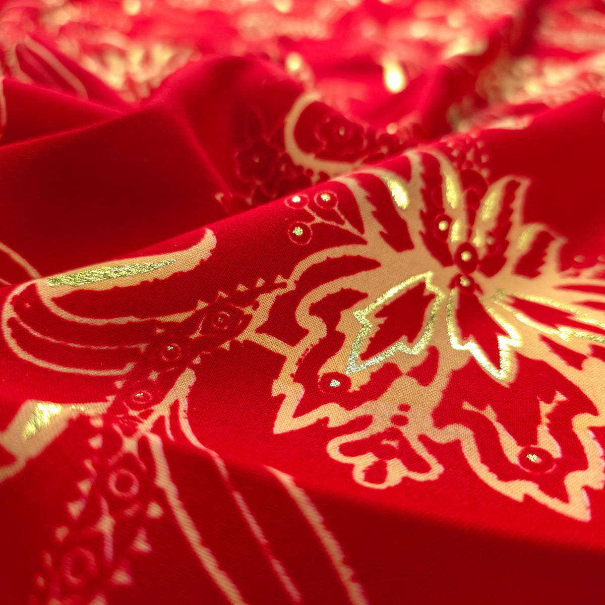 Floral Paisley Foil Printed Rayon Fabric