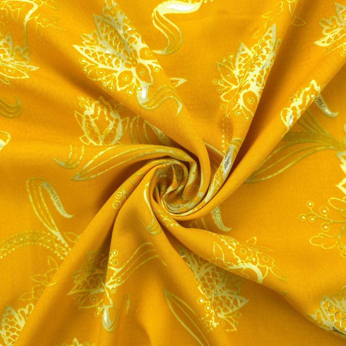 Floral Paisley Foil Printed Rayon Fabric