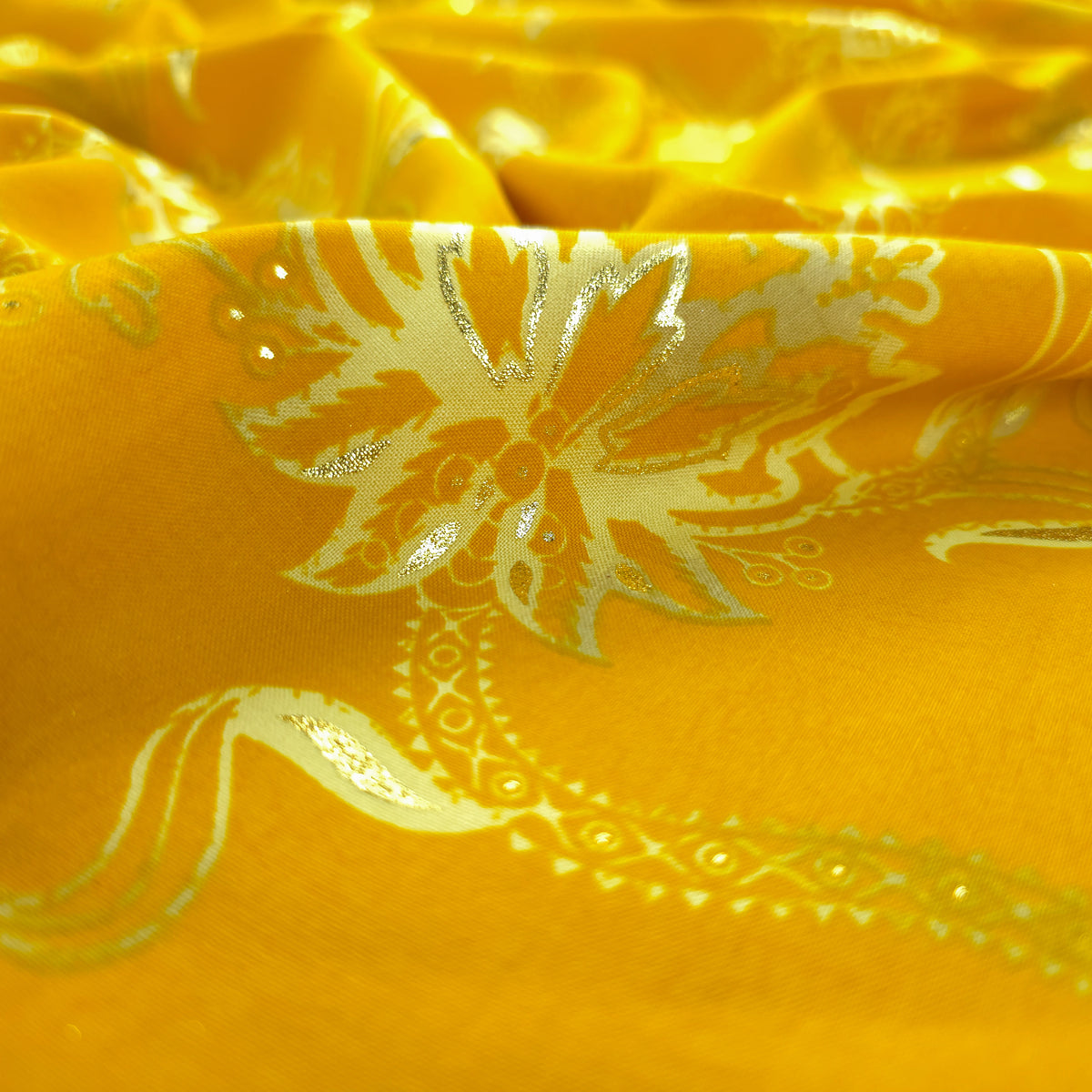 Floral Paisley Foil Printed Rayon Fabric