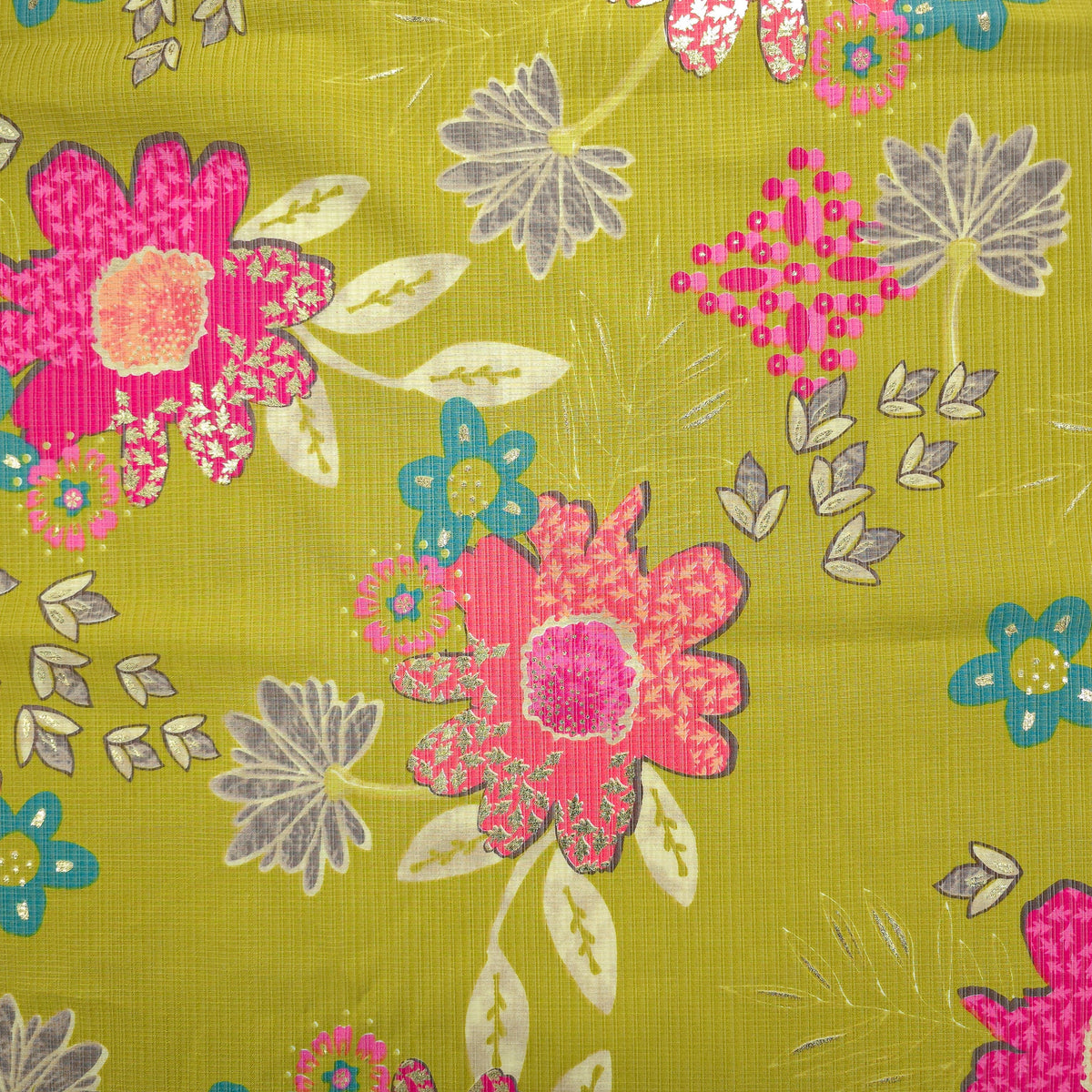 Floral Garden Foil Printed Berlin Viscose Fabric