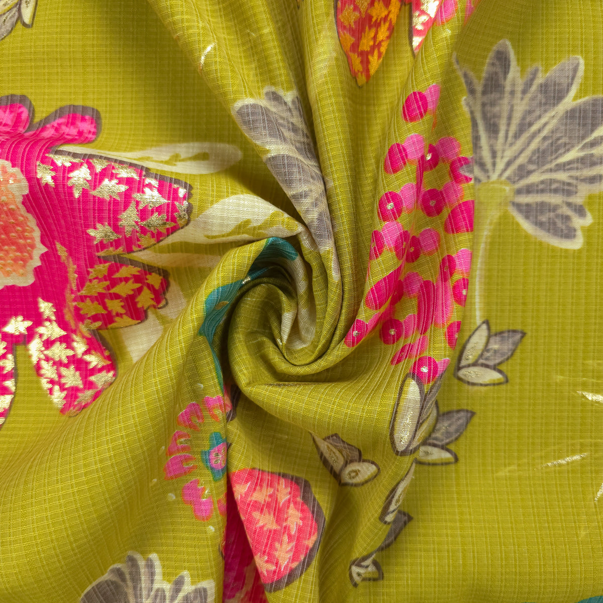 Floral Garden Foil Printed Berlin Viscose Fabric
