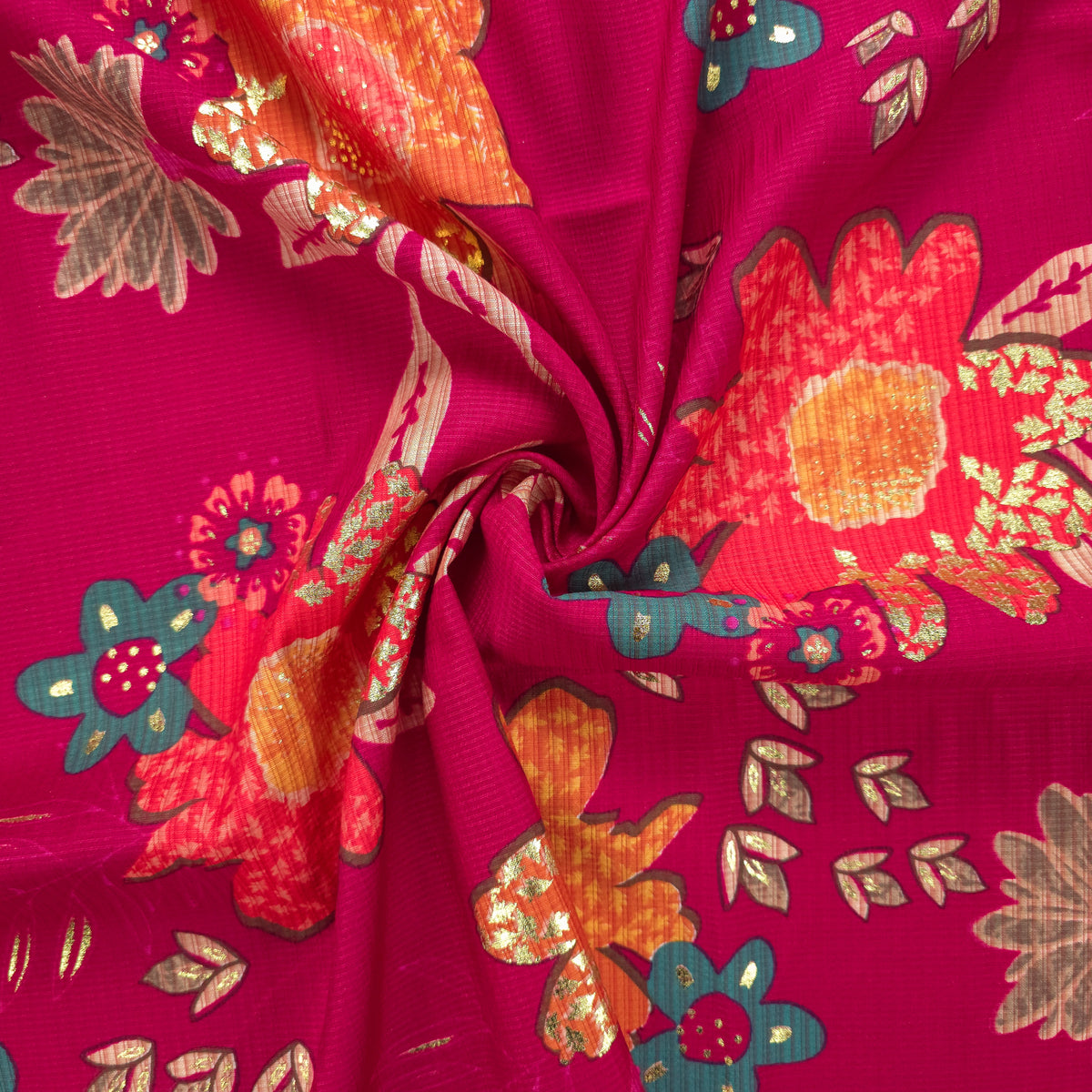 Floral Garden Foil Printed Berlin Viscose Fabric