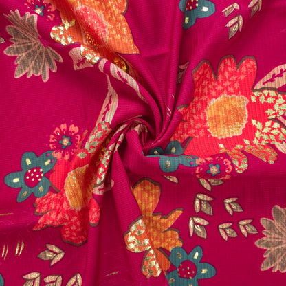 Floral Garden Foil Printed Berlin Viscose Fabric