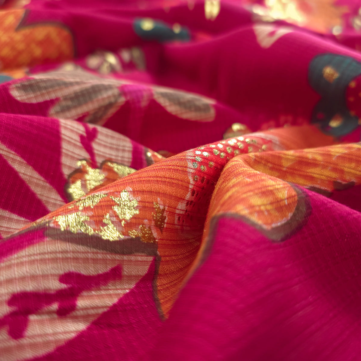 Floral Garden Foil Printed Berlin Viscose Fabric