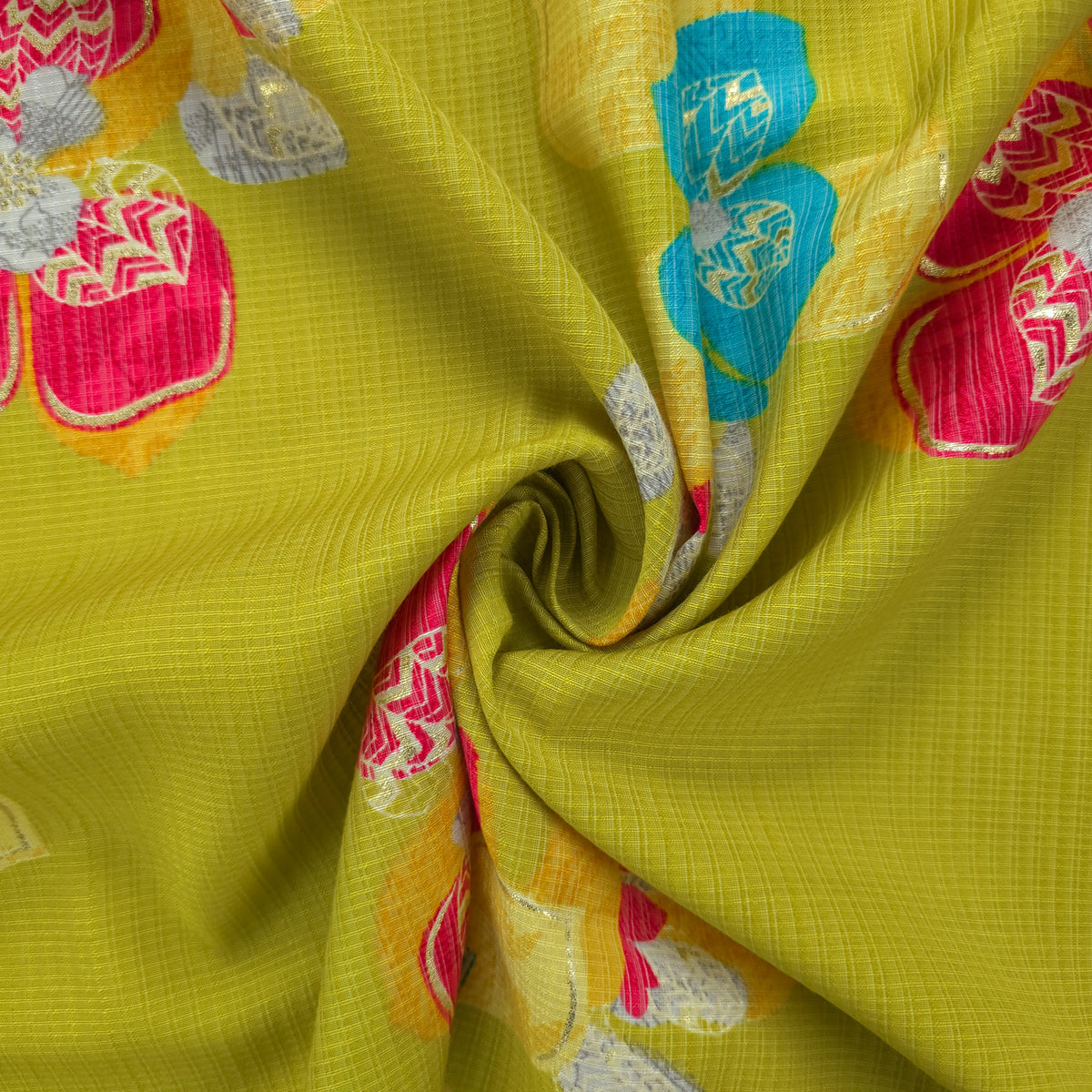 Floral Mosaic Foil Printed Berlin Viscose Fabric