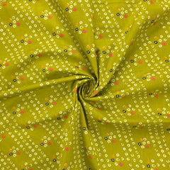 Intricate Bandhani Printed Poplin Fabric - Lemon Green