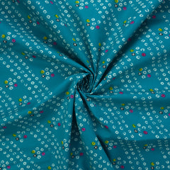 Classic Bandhani Pattern Printed Poplin Fabric - Teal