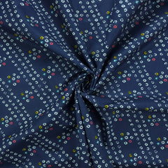Heritage Bandhani Motif Printed Poplin Fabric - Navy Blue