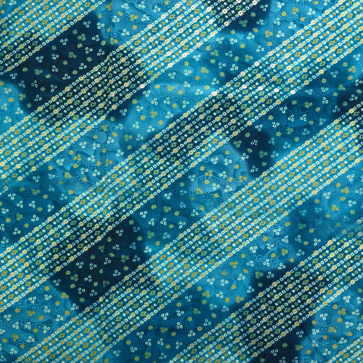 Bandhani Tie-Dye Inspired Foil Printed Rayon Fabric