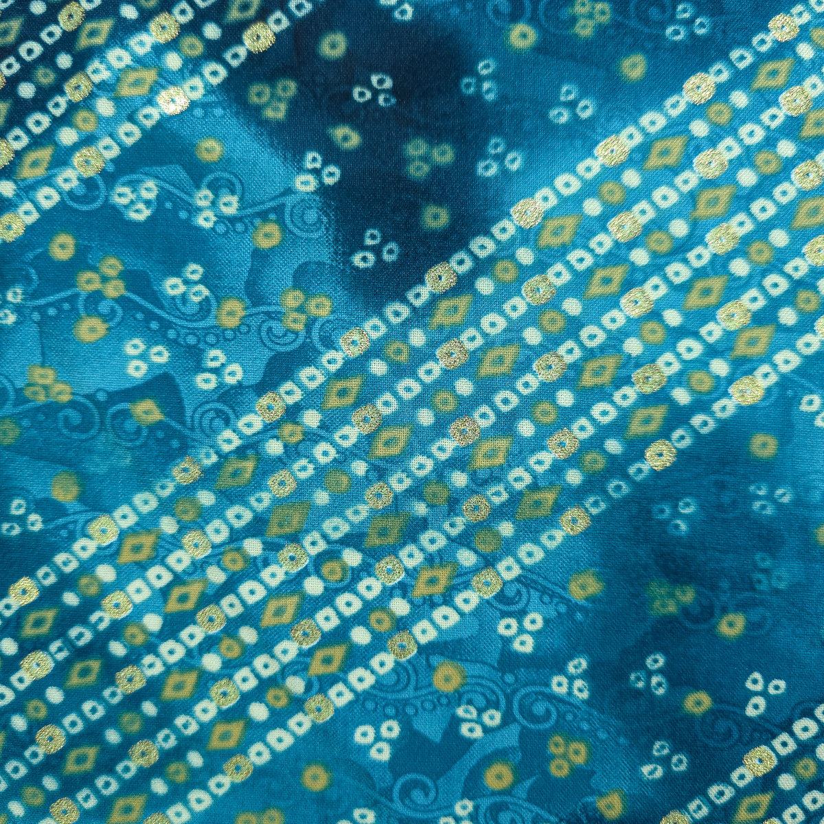 Bandhani Tie-Dye Inspired Foil Printed Rayon Fabric