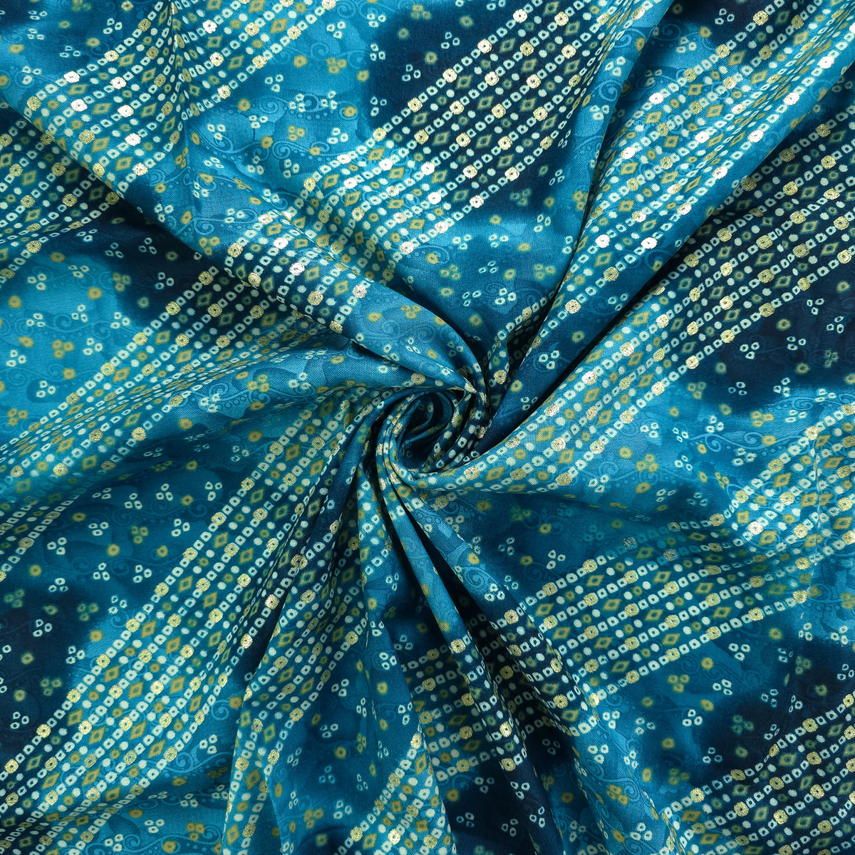 Bandhani Tie-Dye Inspired Foil Printed Rayon Fabric