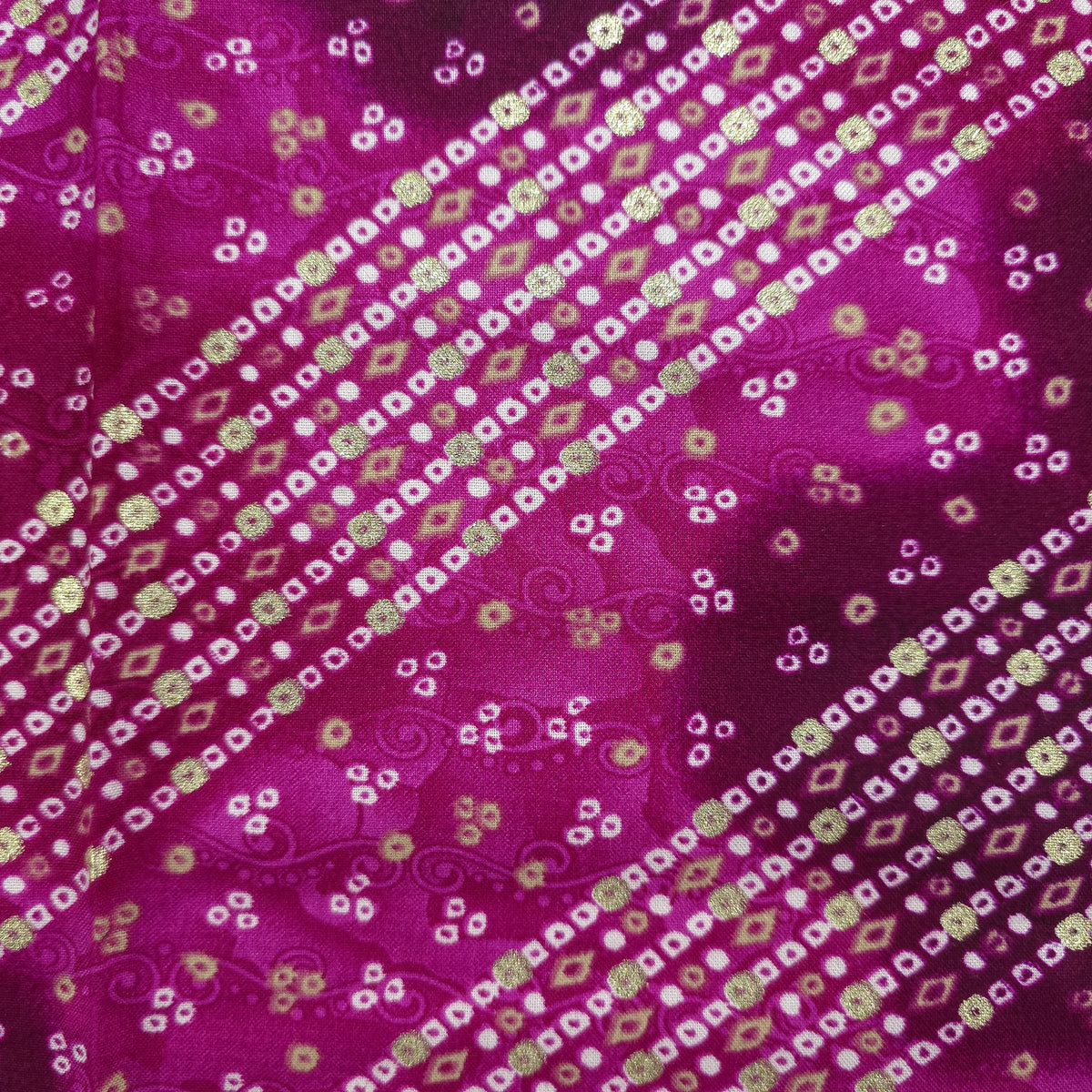 Bandhani Tie-Dye Inspired Foil Printed Rayon Fabric