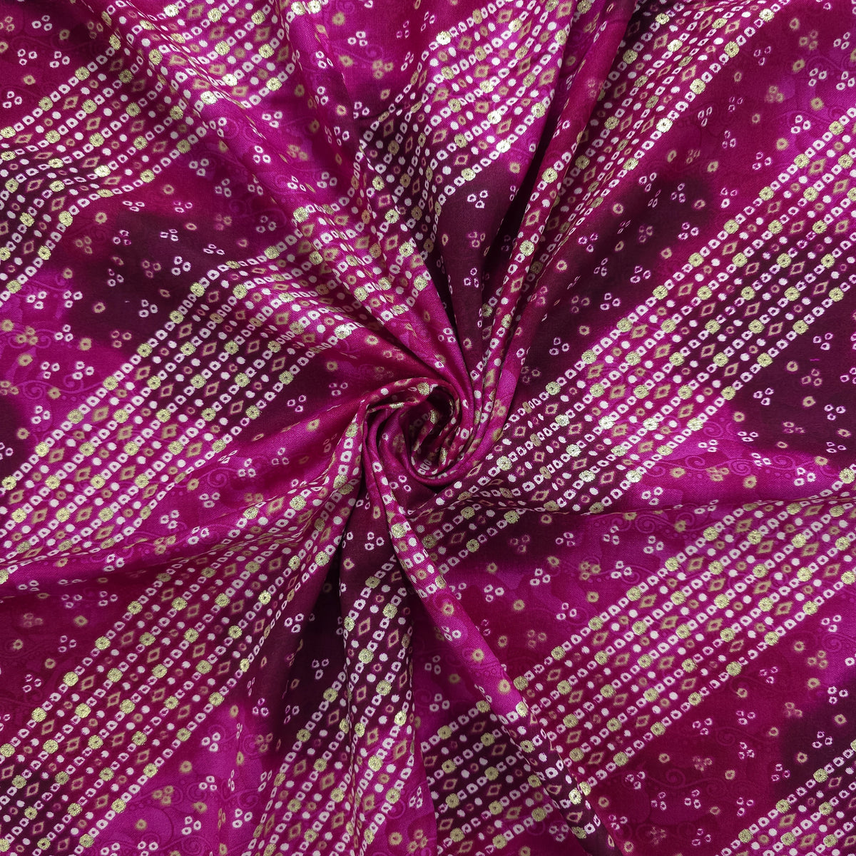 Bandhani Tie-Dye Inspired Foil Printed Rayon Fabric