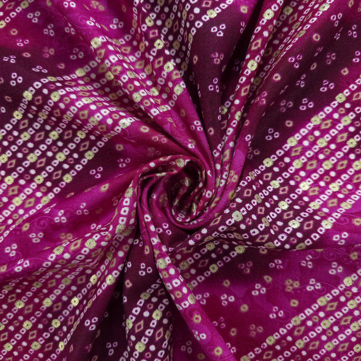 Bandhani Tie-Dye Inspired Foil Printed Rayon Fabric