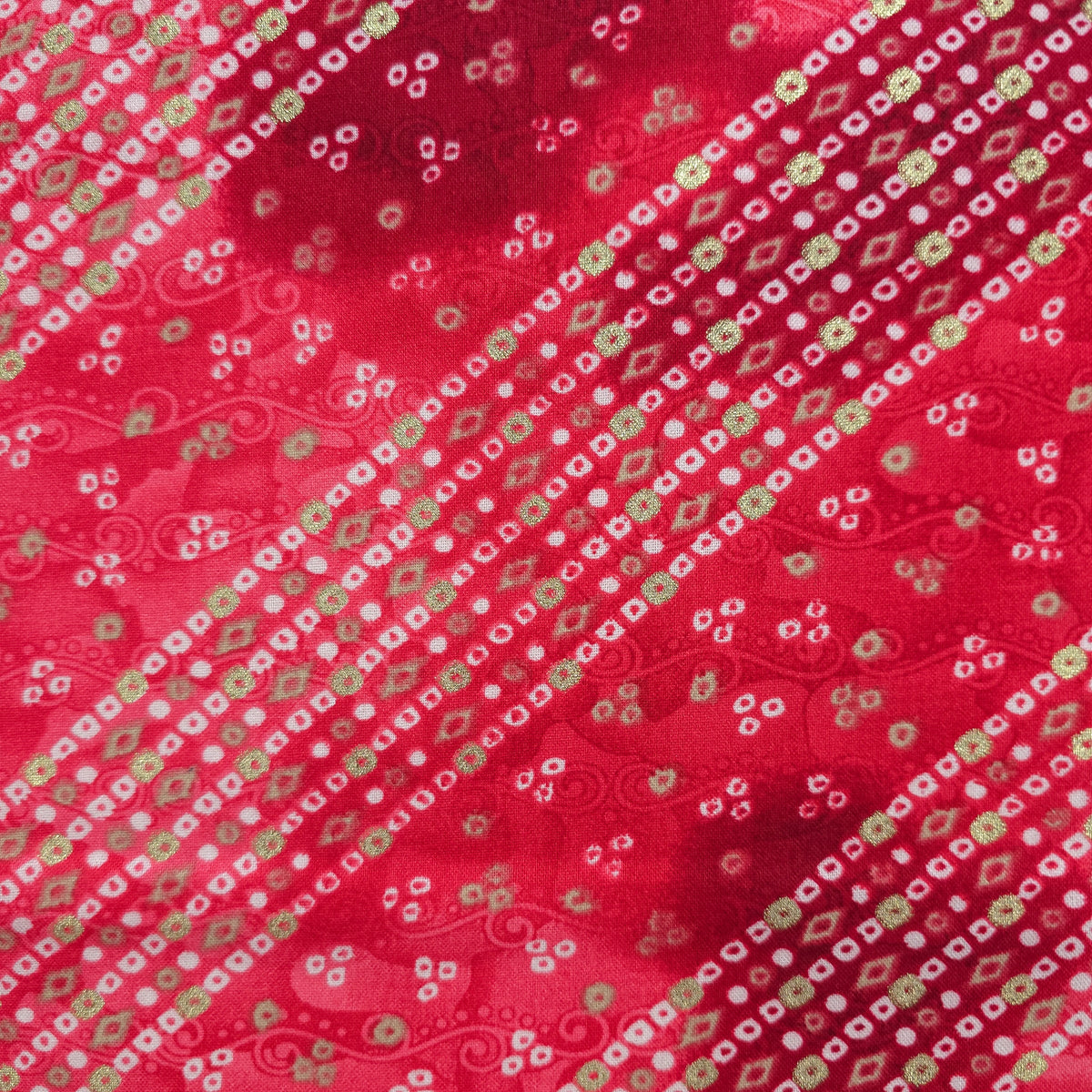 Bandhani Tie-Dye Inspired Foil Printed Rayon Fabric