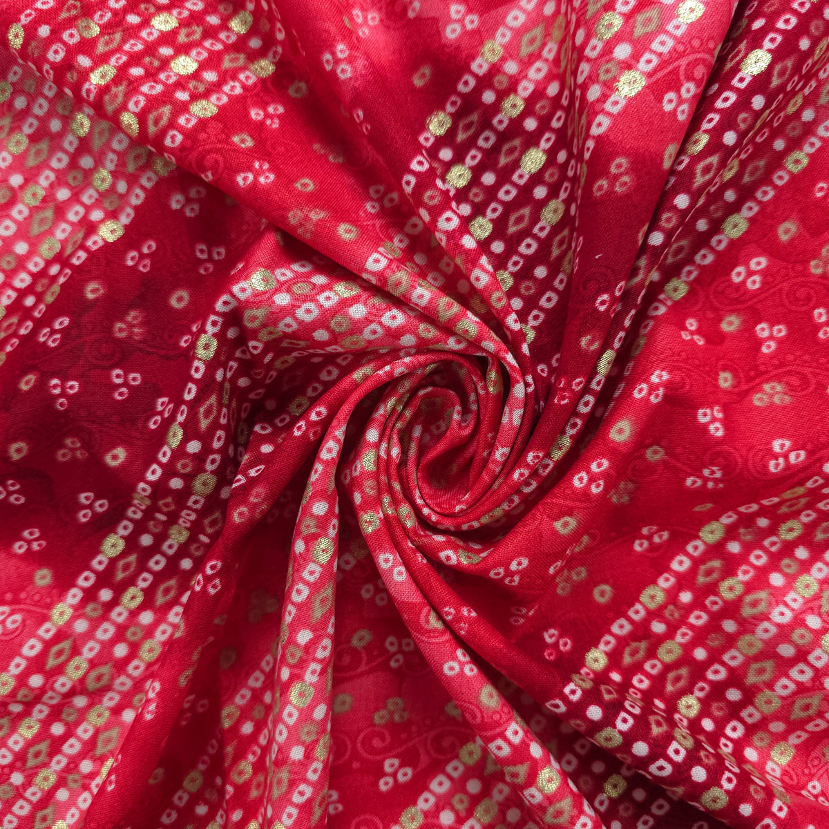 Bandhani Tie-Dye Inspired Foil Printed Rayon Fabric