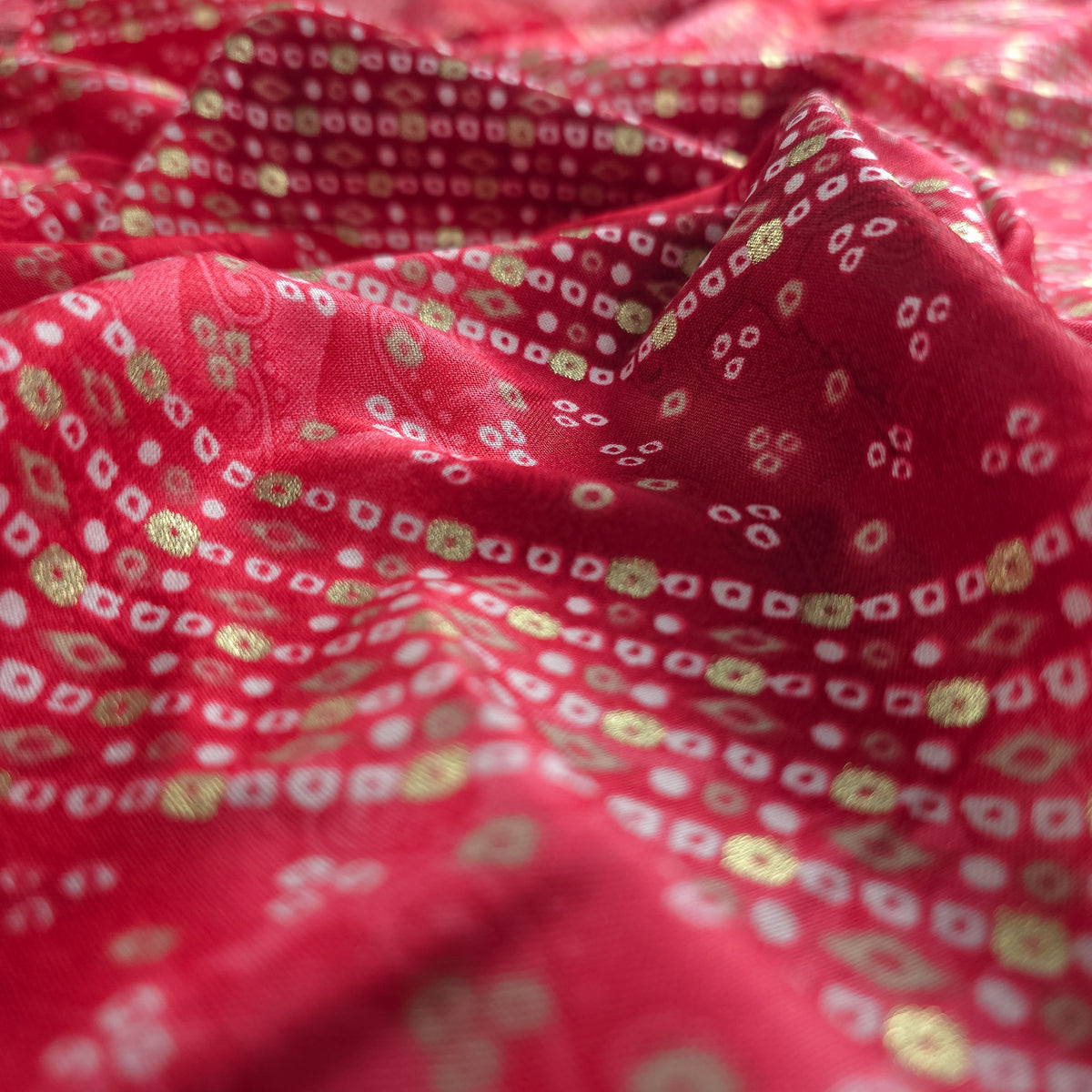 Bandhani Tie-Dye Inspired Foil Printed Rayon Fabric