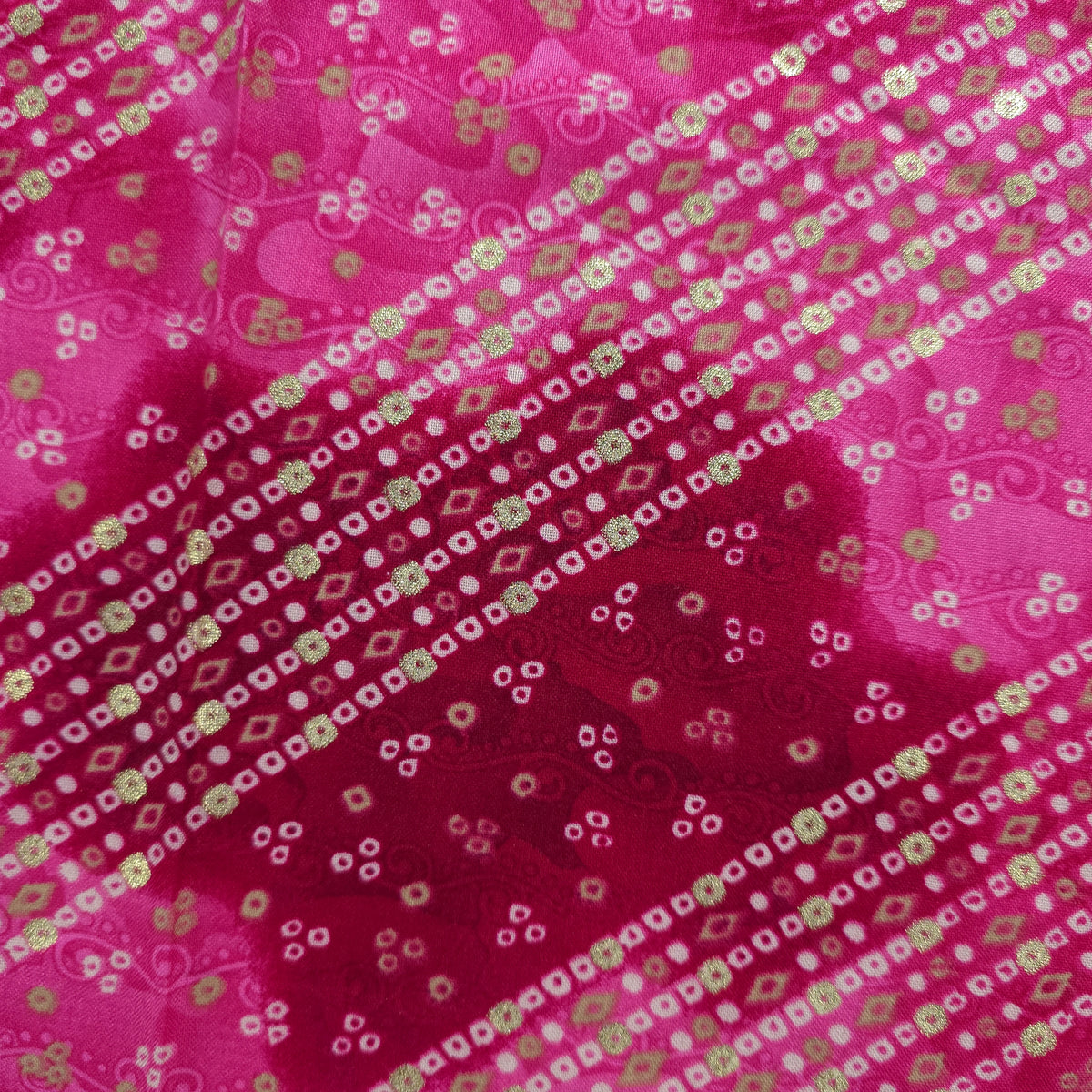 Bandhani Tie-Dye Inspired Foil Printed Rayon Fabric