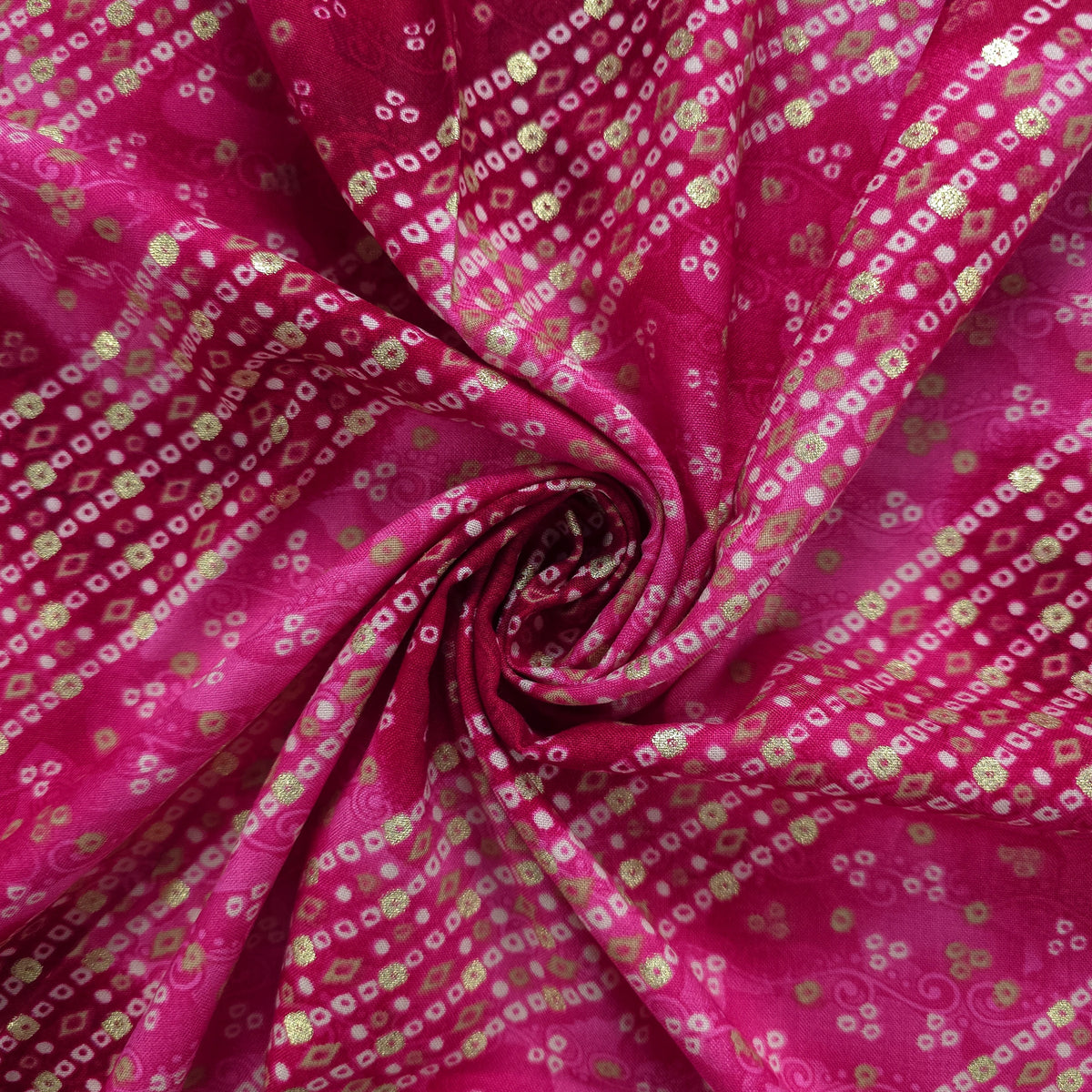 Bandhani Tie-Dye Inspired Foil Printed Rayon Fabric