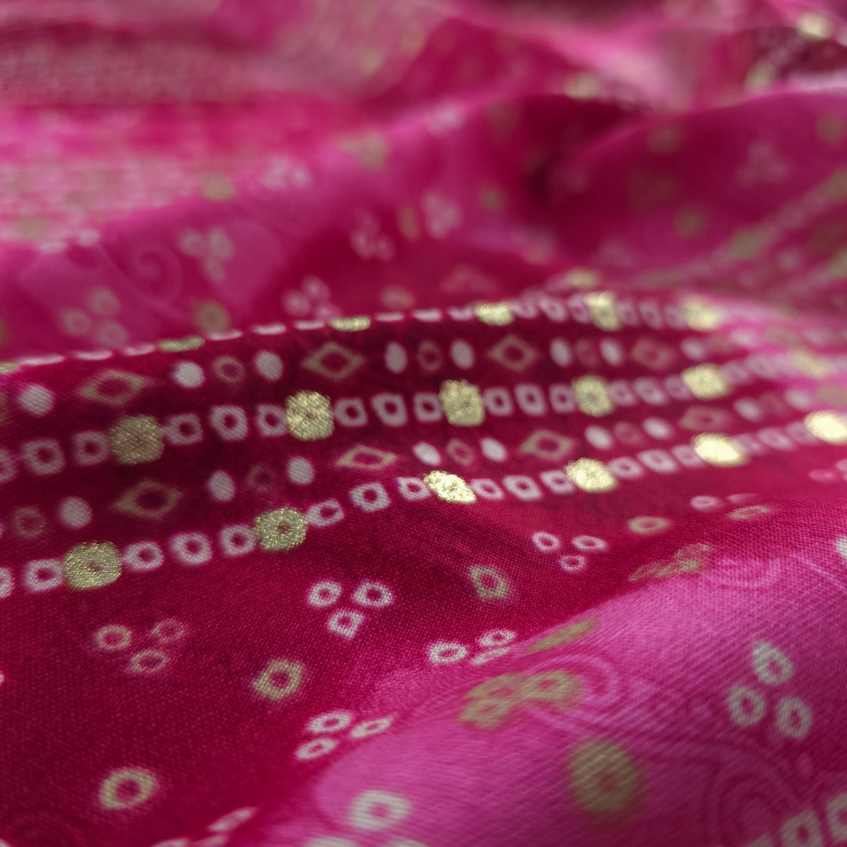 Bandhani Tie-Dye Inspired Foil Printed Rayon Fabric