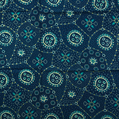 Sunburst Bandhani-Inspired Foil Printed Rayon Fabric - Teal Blue
